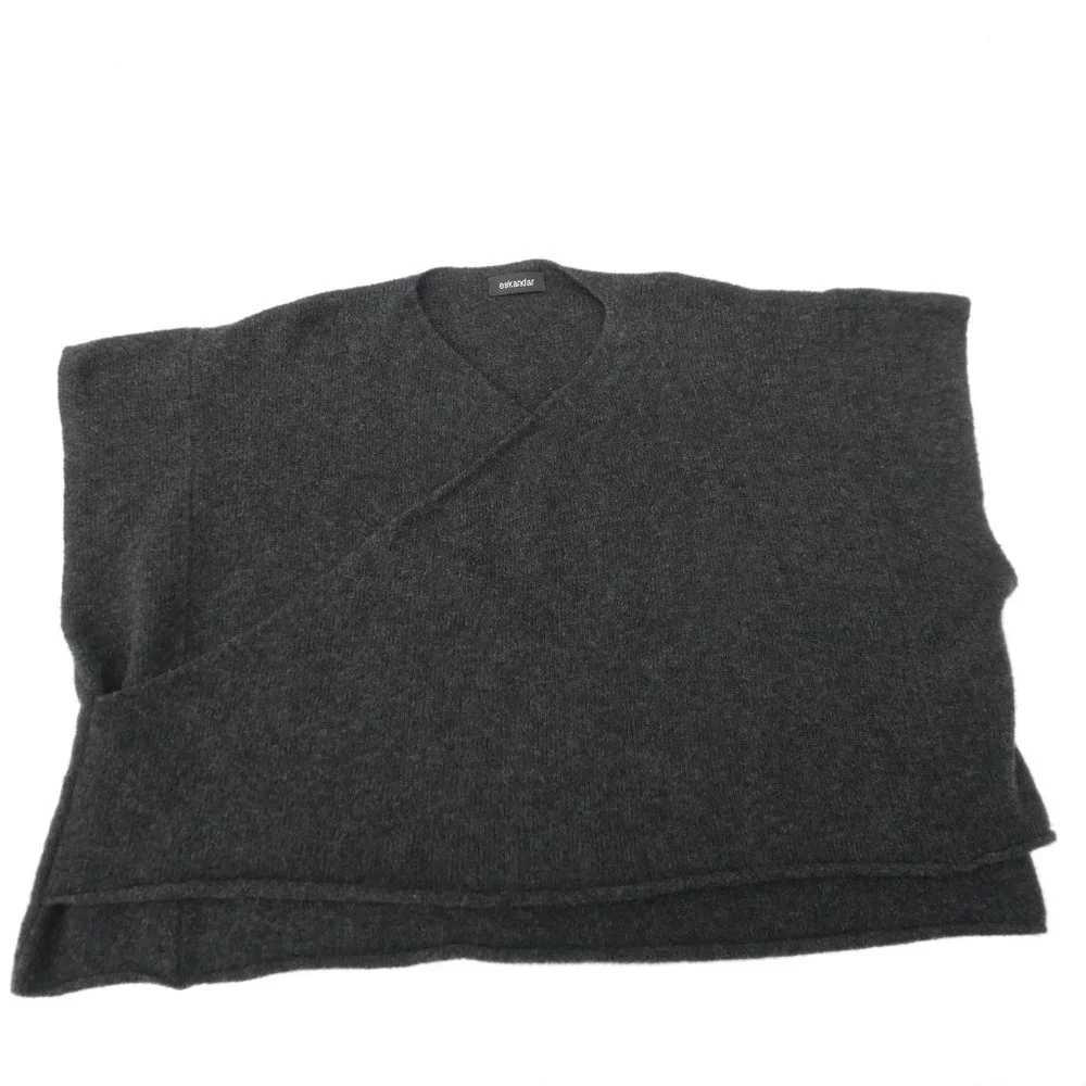 Eskandar Merino Wool Blend Poncho Crossover Sweater Charcoal Gray Handloomed XL